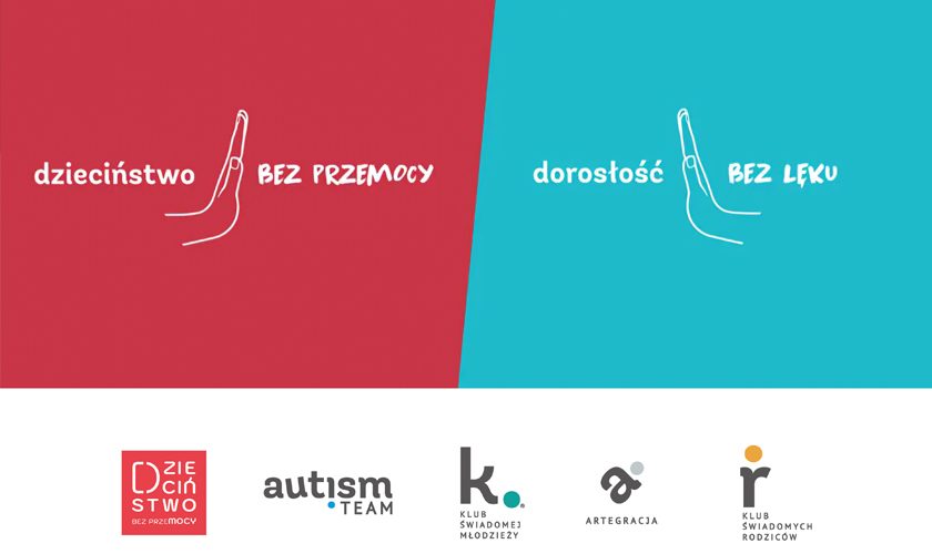 Baner kampanii dzieciństwo bez przemocy, dorosłość bez lęku