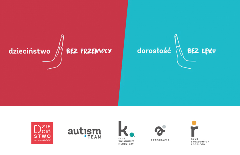 Baner kampanii dzieciństwo bez przemocy, dorosłość bez lęku